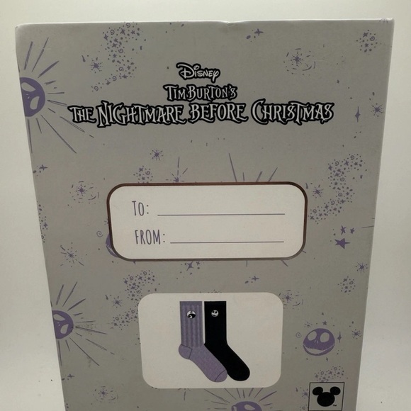 NWT Disney Nightmare Before Christmas Purple and Black Socks in collectible box. - Picture 2 of 11
